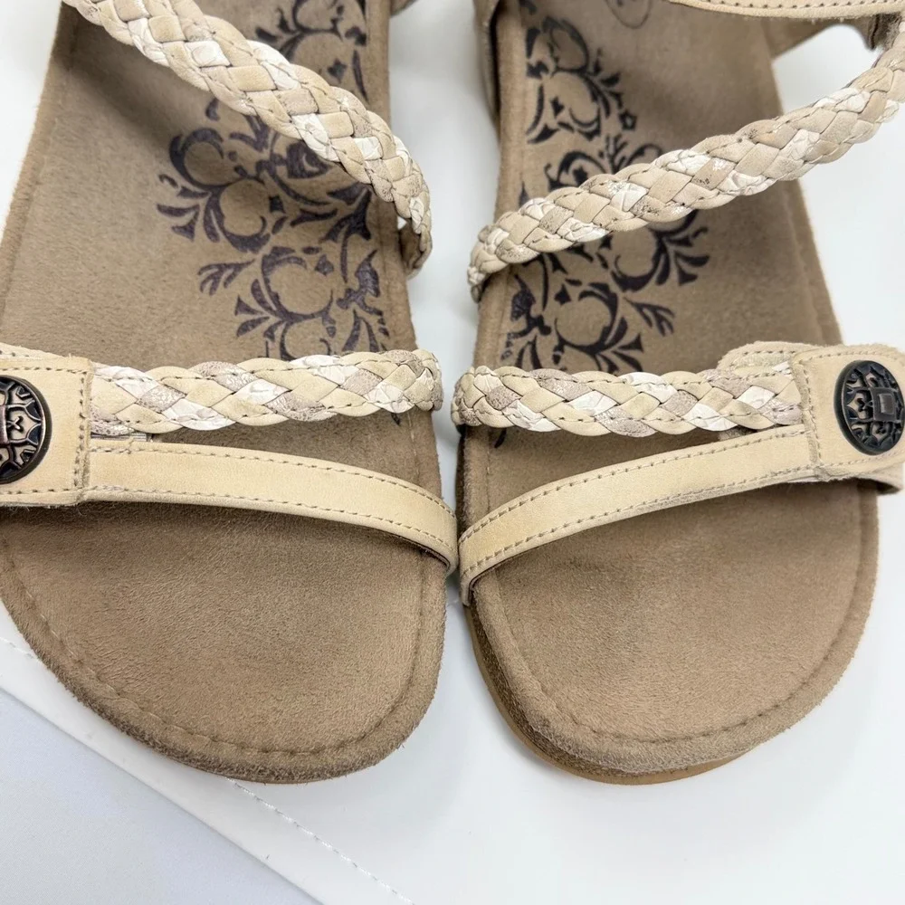 Aetrex Womens 8 Jillian Cream Leather Braided Strap Orthotic Sandals Grandmacore